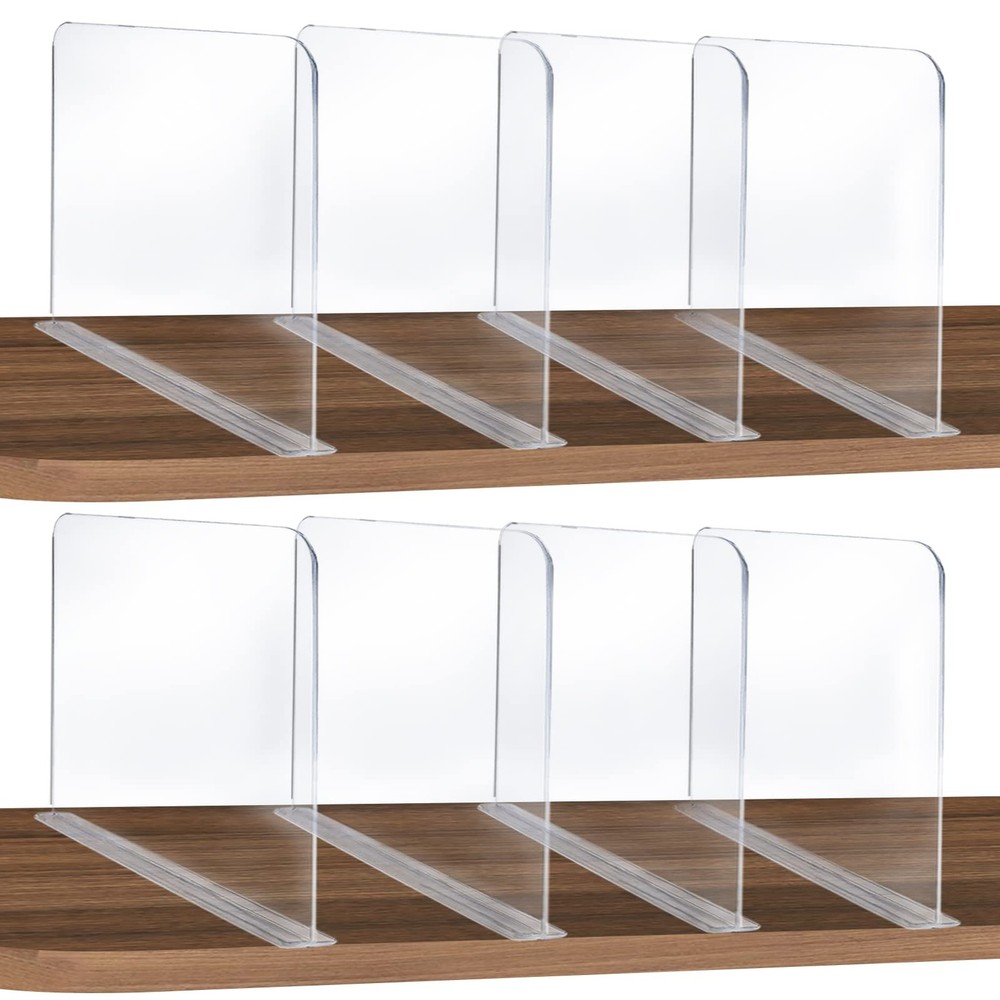 ROUFA Clear Acrylic Shelf Dividers 8 Pack - Multi-Purpose Closet Shelf Separator