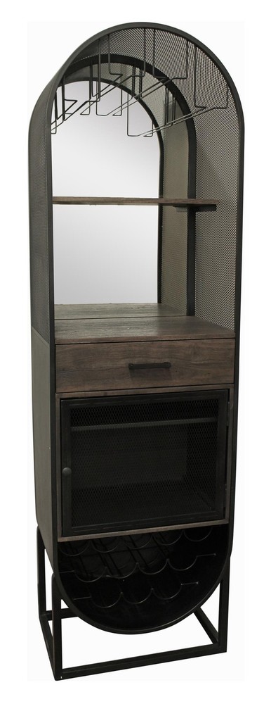 Felix Tall Wine Cabinet Home Bar in Transitional Black Finish on Solid Wood