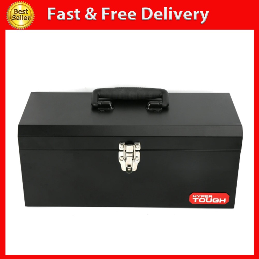 16-inch Black Metal Tool Box with Removable Tool Tray