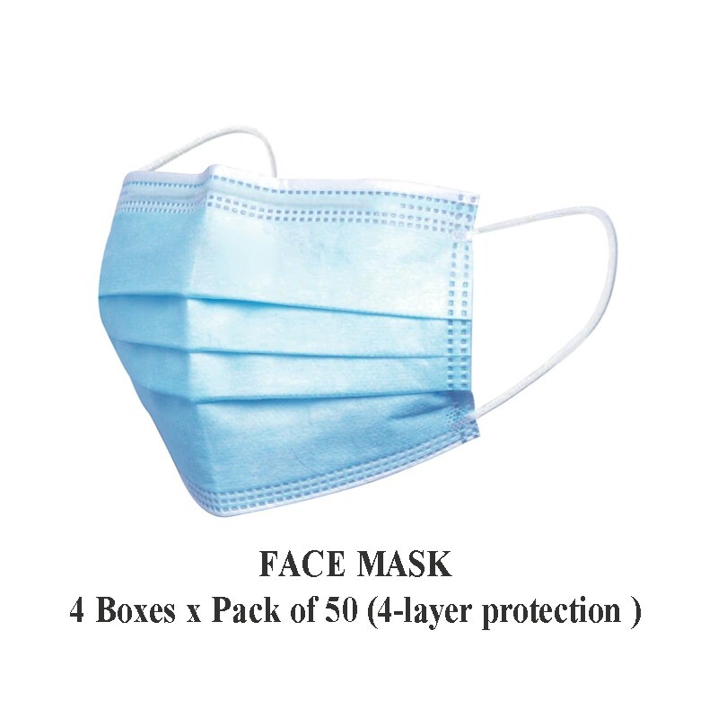 Face Mask 200 Pack Polypropylene One Size Fits Most All- Purpose Face BLUE4layer