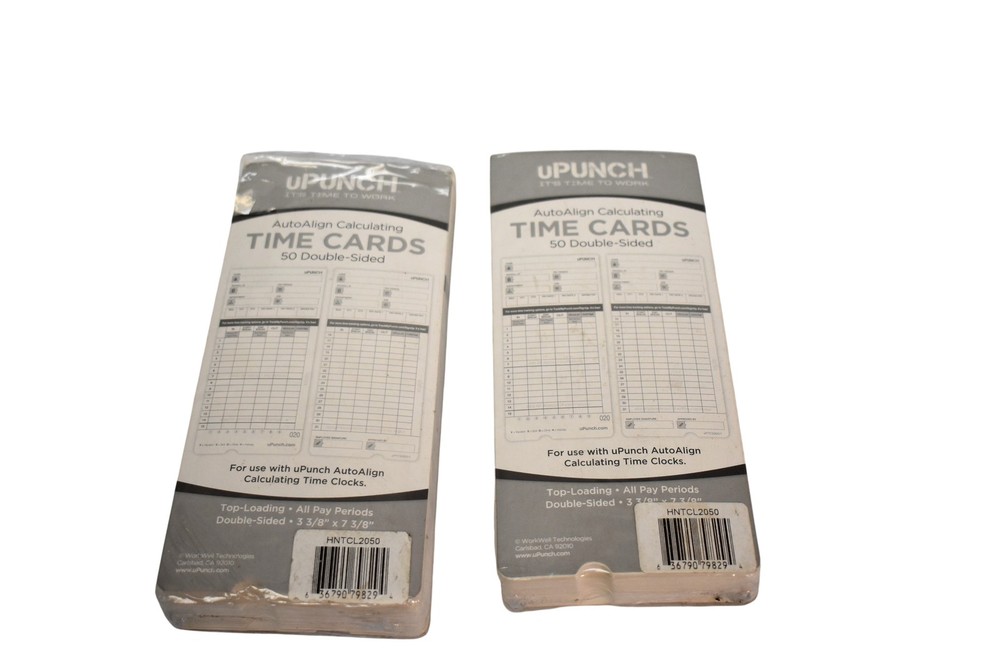 UPunch AutoAlign Calculating Time Cards 100 Double-Sided Top-Loading HNTCL2050