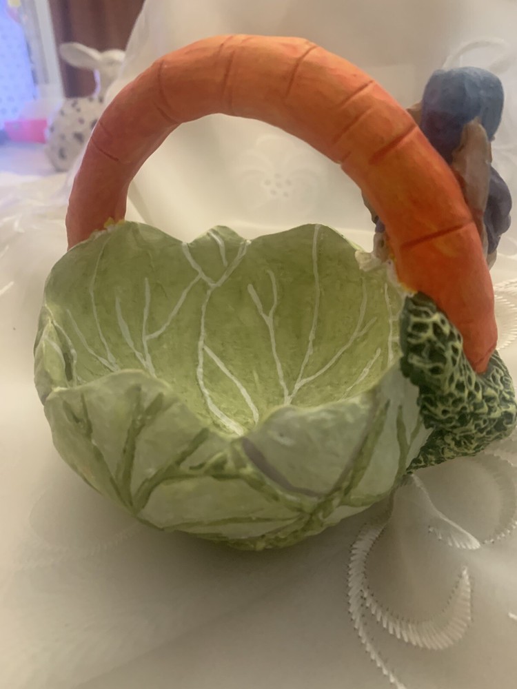 Dept 56 Easter Cabbage Carrot Basket Dish Figurine Bunny Rabbit Candy Festive