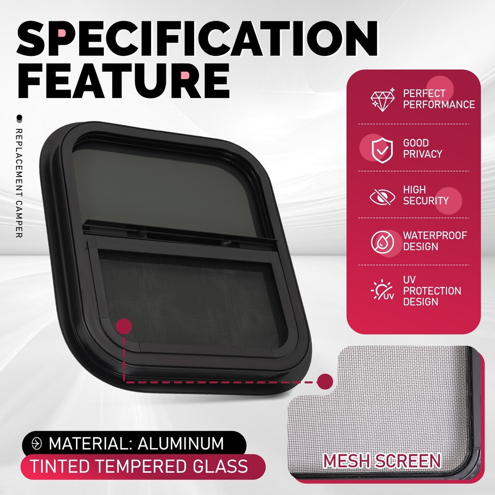 14" x 16" RV Window with Trim Ring Vertical Sliding Window Cargo Trailer Camper