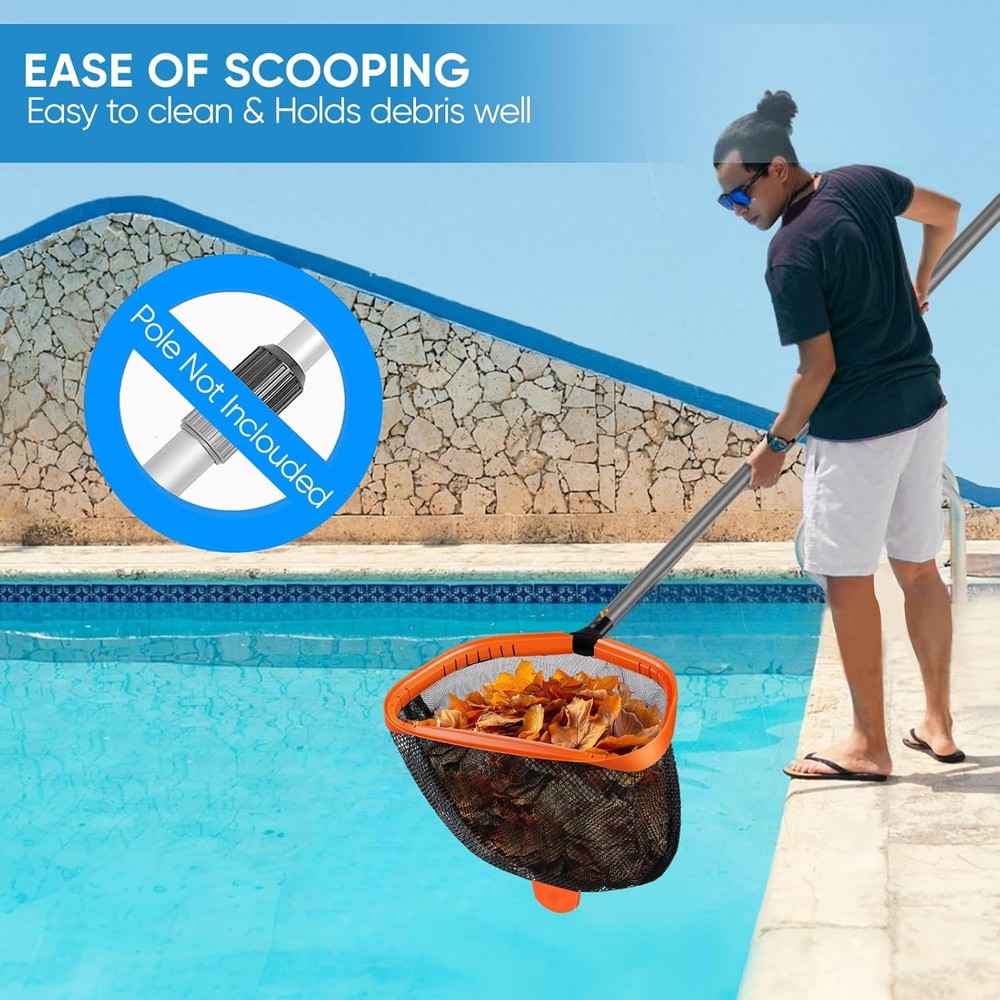 17.5" Pool Net, Pool Skimmer Net with Double-Layer Netting Bag, Aluminum Frame,