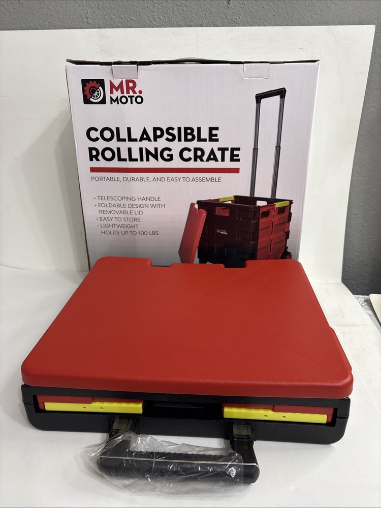 MR MOTO Portable Collapsible Rolling Lid Cart Telescoping Handle 100lbs Foldable