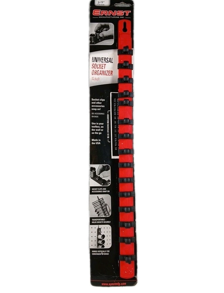 ERNST Manufacturing Universal Socket Organizer 15 Clips 3/8" Drive 18" Snap-On