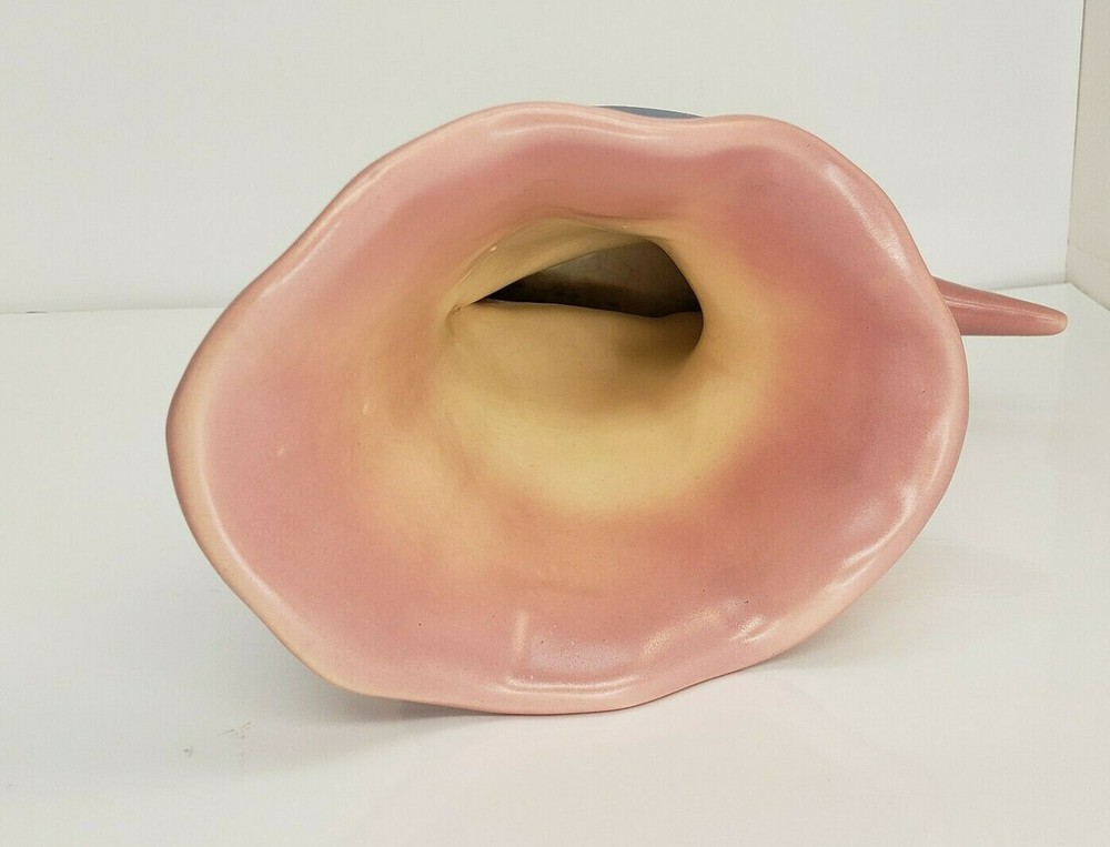 Hull Pottery Pink Cornucopia Vase On Blue Base Vintage