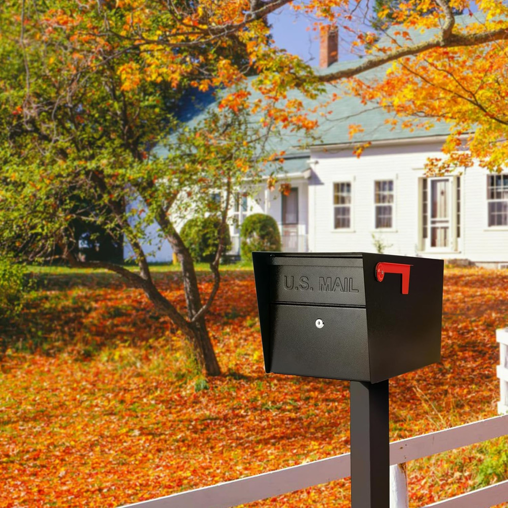 Secure All-Metal Locking Mailbox with 2 Keys - Modern Black Design