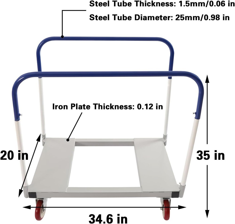 1500 lbs Professional Panel Cart Dolly Rectangular Low Noise with 5inch Casters