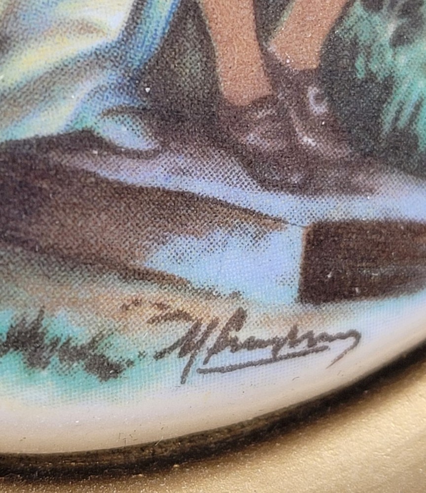 Victorian Hand Painted Courting Scene Tile • Chalkware Frame Wall Plaque •Signed