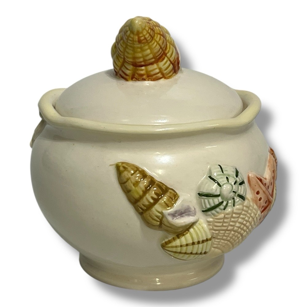 Sandy Shore Ceramic Sugar And Creamer Seashells Nautical