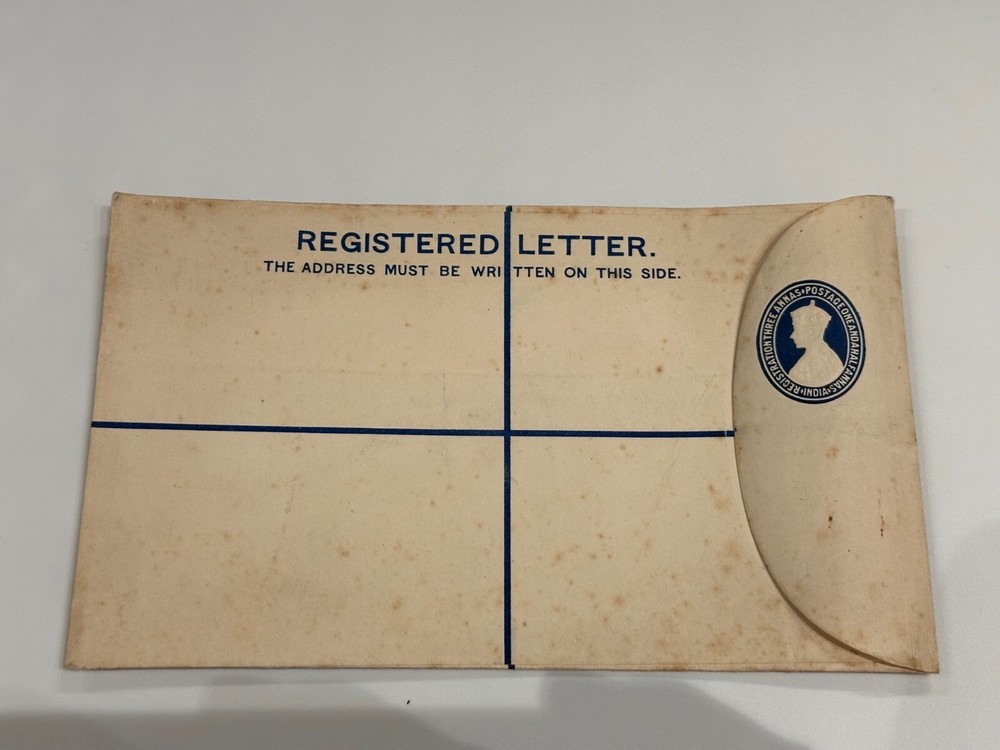 Registered Letter India Embossed Three Annas One And A Half Postage Envelope New