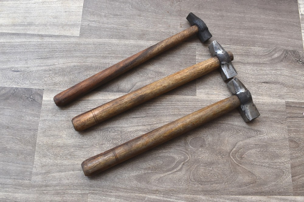 Vintage iron carpentry woodworking Blacksmith Wood Handle Hammer tool 3 pcs