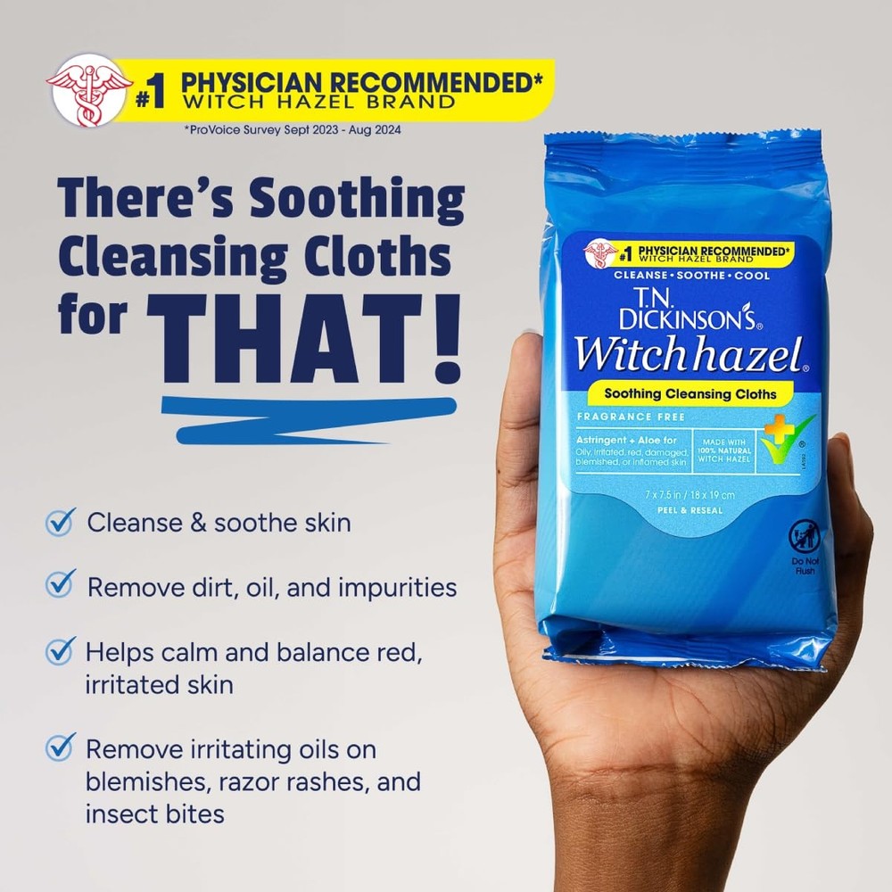 Witch Hazel Soothing MultiUse Cleansing Cloth, 4 Pack, 25 Cloths Per Pack,white