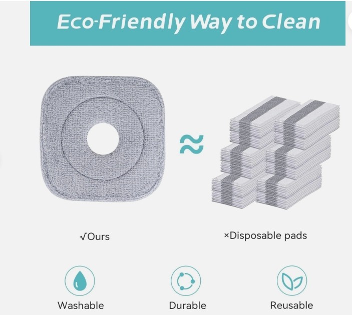 Square Mop Pads Replacement Compatible with SPIN-800 TrueClean, 4 Count