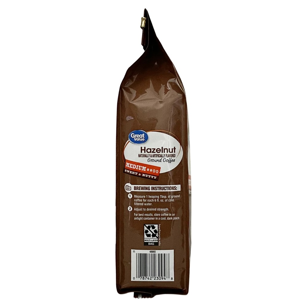 Great Value Hazelnut Medium Roast Ground Coffee, 12 oz, Bag
