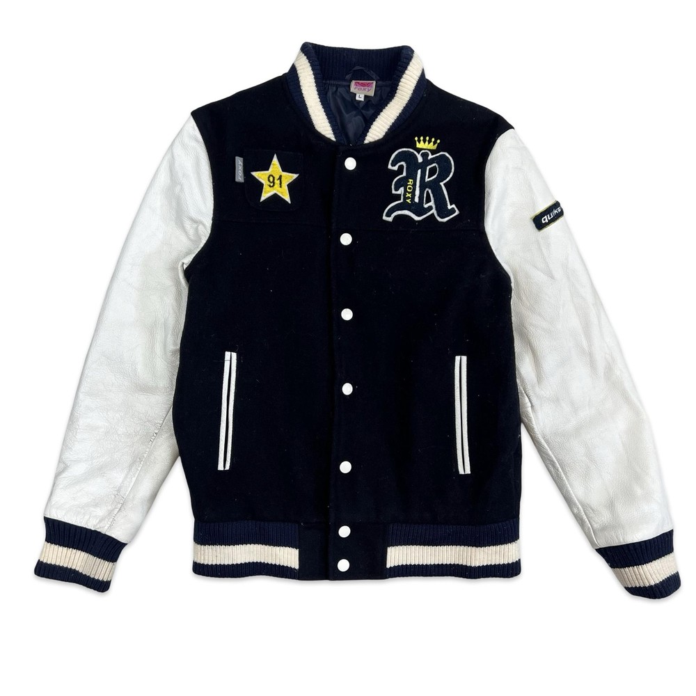 Y2K Roxy Black & White Varsity Letterman Jacket Small 10