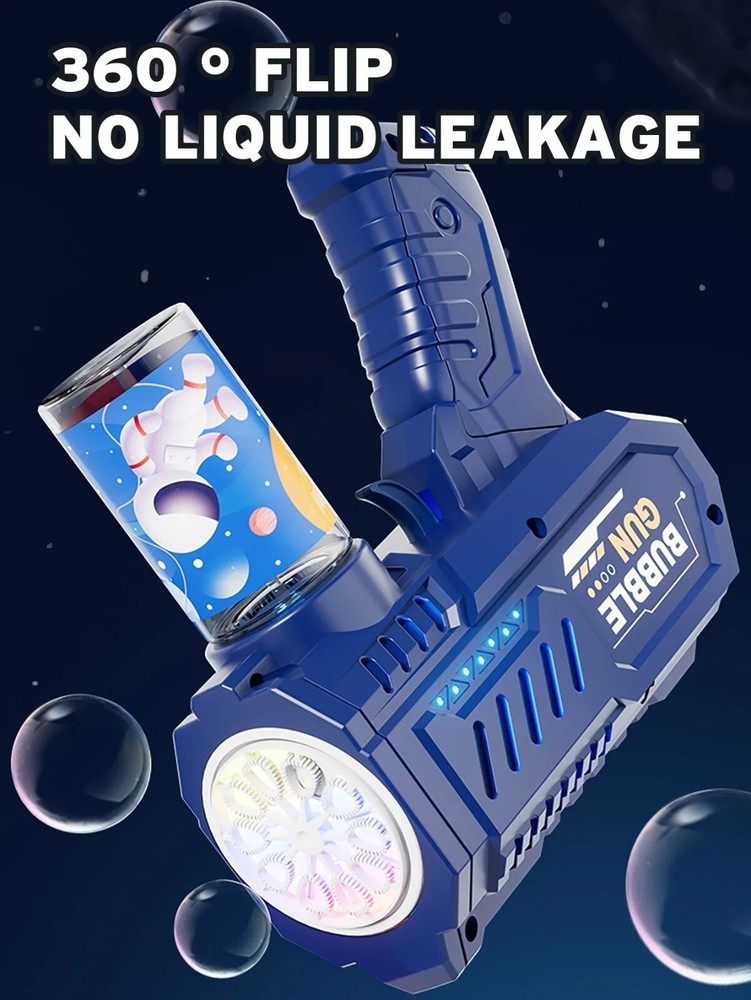 Fully Automatic Space Bubble Machine Gun Rocket 10 Hole Bubble Maker Toys BLUE