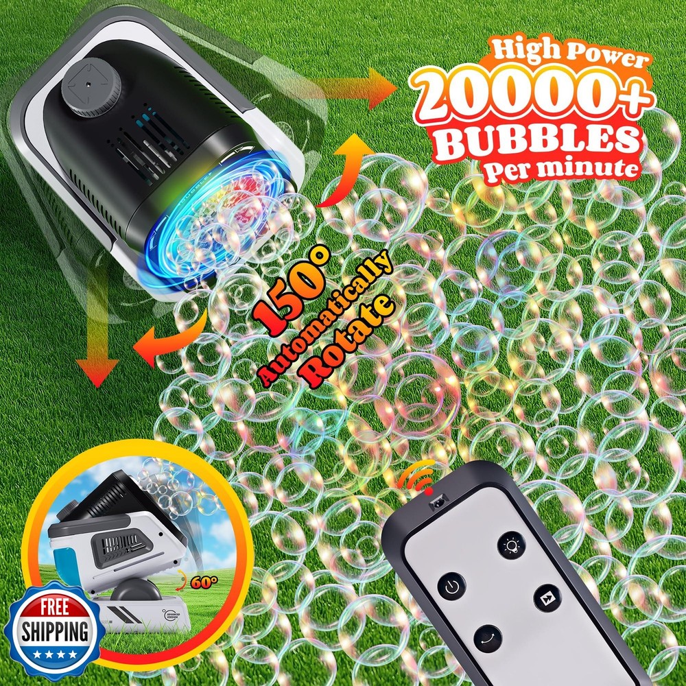 2025 Upgraded Bubble Machine with Remote Control, Automatic Rotat