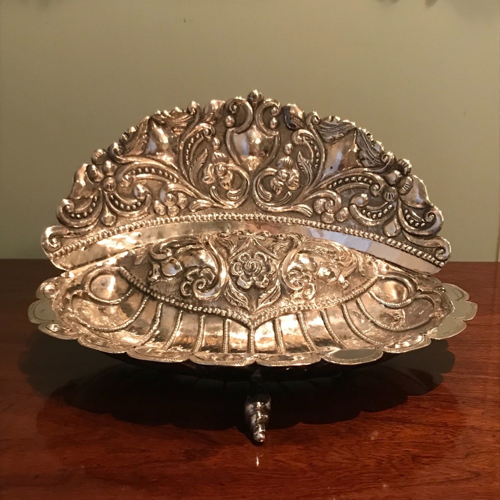 Antique Spanish Colonial Silver Baptismal Font Shell Dish