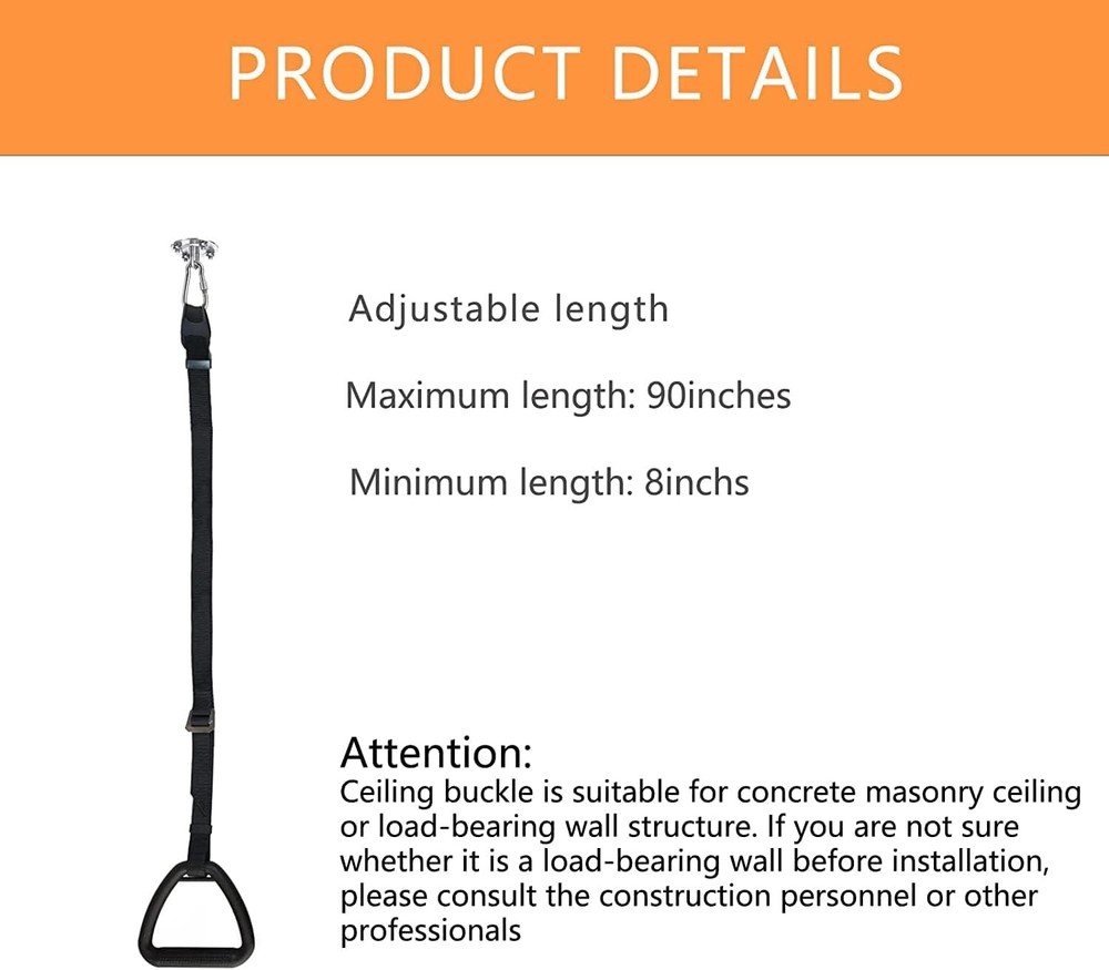 Bed Trapeze for Elderly, Ceiling Mounted Mobility Black