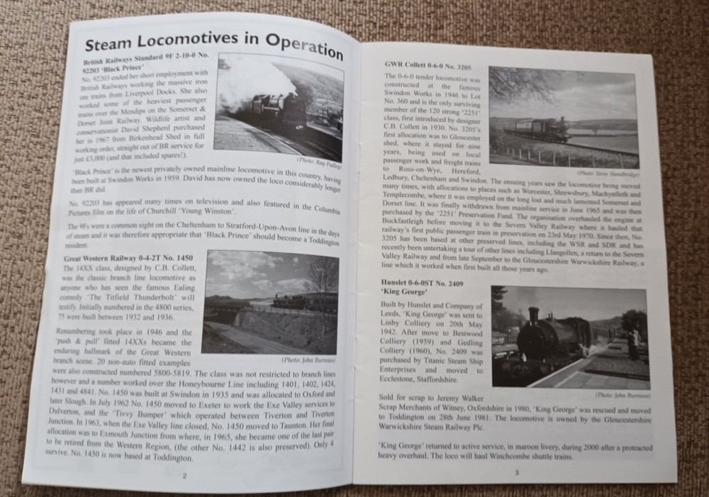 GLOUCESTERSHIRE & WARWICKSHIRE STEAM & VINTAGE GALA Programme October 2000.