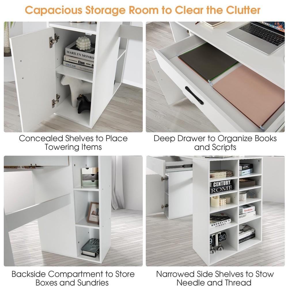 Craft Table with Storage, Artwork Sewing Table 14 Large & Small Storage Compa...