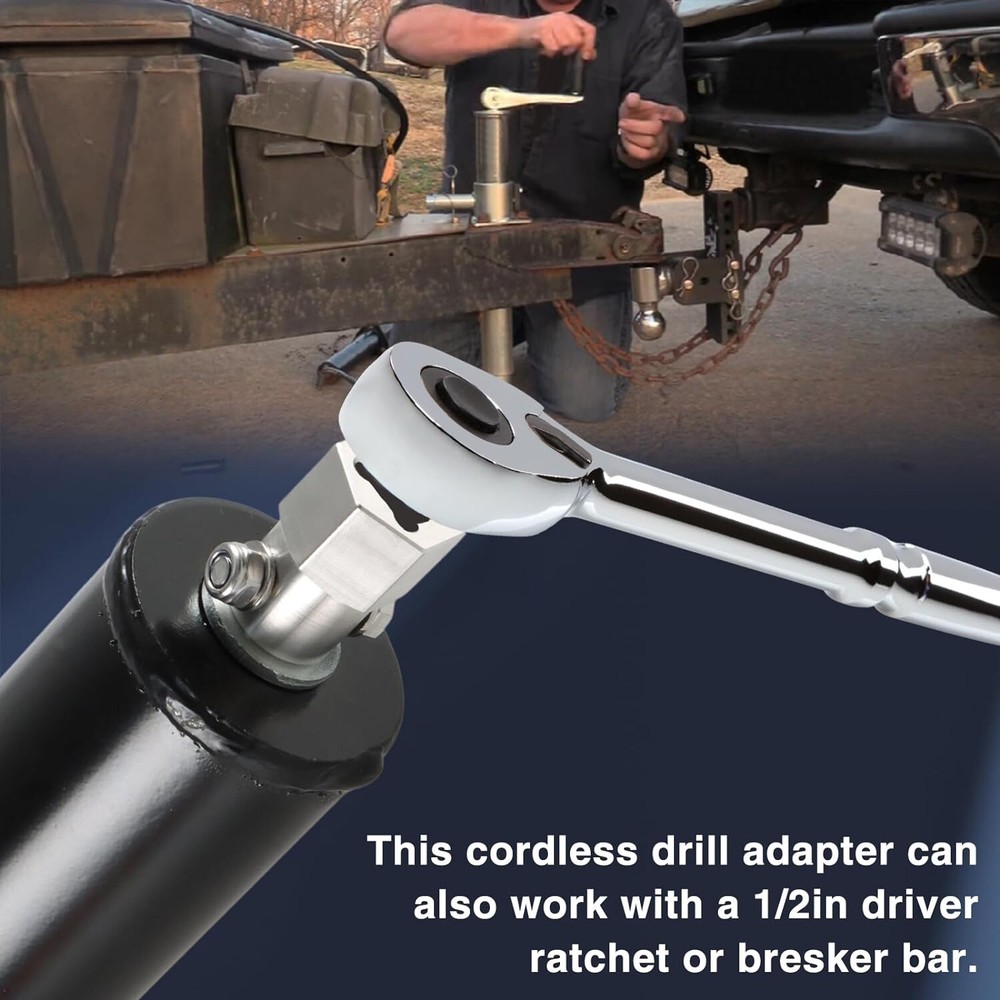 Cordless Drill Adapter with 1/2 Inch Socket Bit for Trailer Jack Crank Handle
