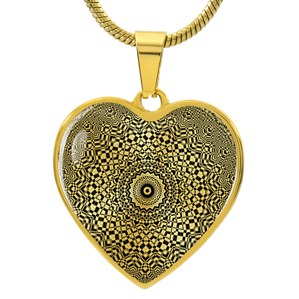 Graphic Heart Pendant + Necklace - Abstract Mandala 7