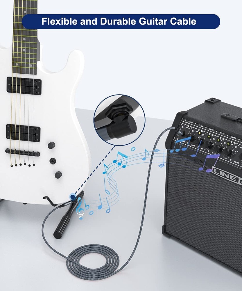 AkoaDa 1/4 Inch TRS Instrument Cable (10ft 2Pack), Right Angle 10FT, Grey