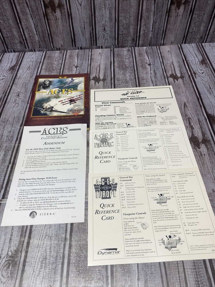 Aces Collector’s Edition PC Manual And Reference Cards