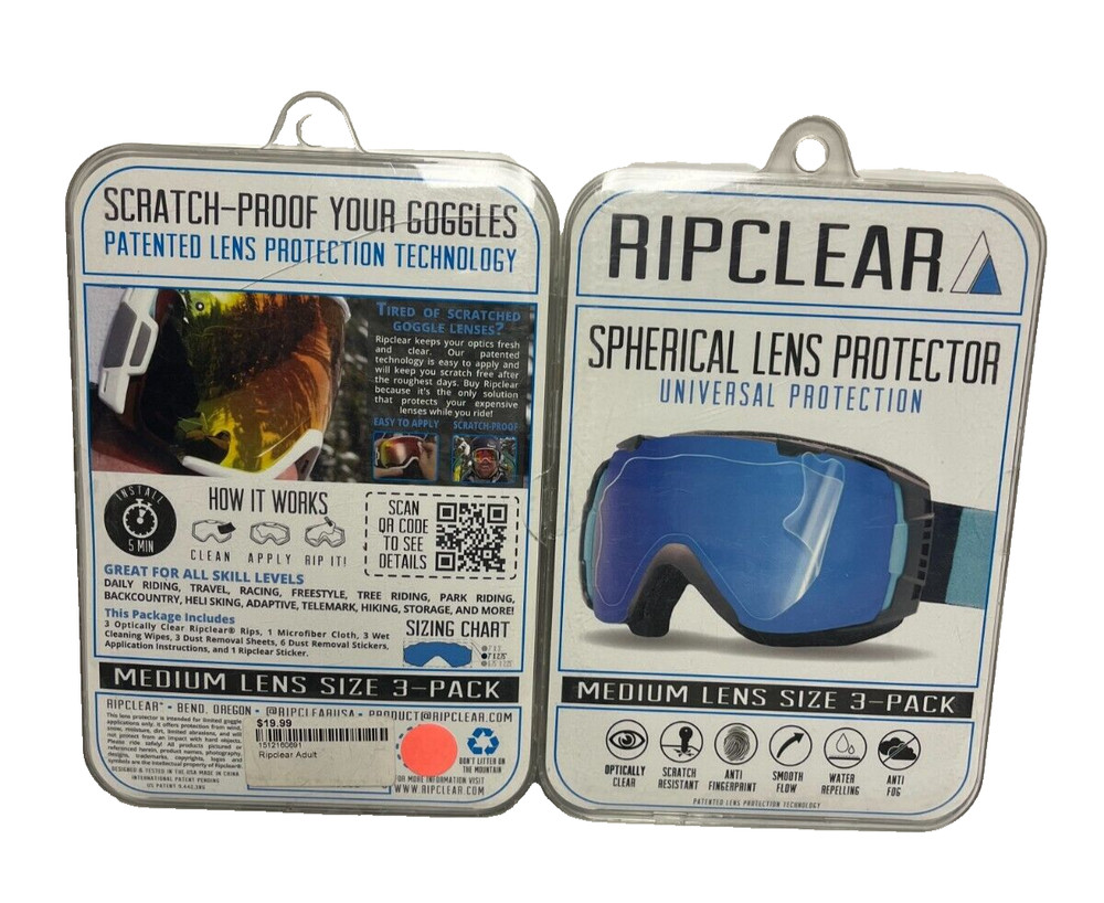 RIPCLEAR Spherical Goggle Lens Protector NIB 3-Pack Sz Medium Scratch Resistant