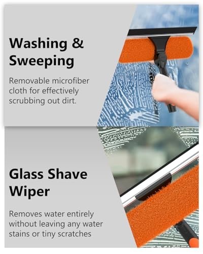 26FT Telescoping Window Squeegee Kit - 2-in-1 Cleaner, Cobweb Duster, Dusting To