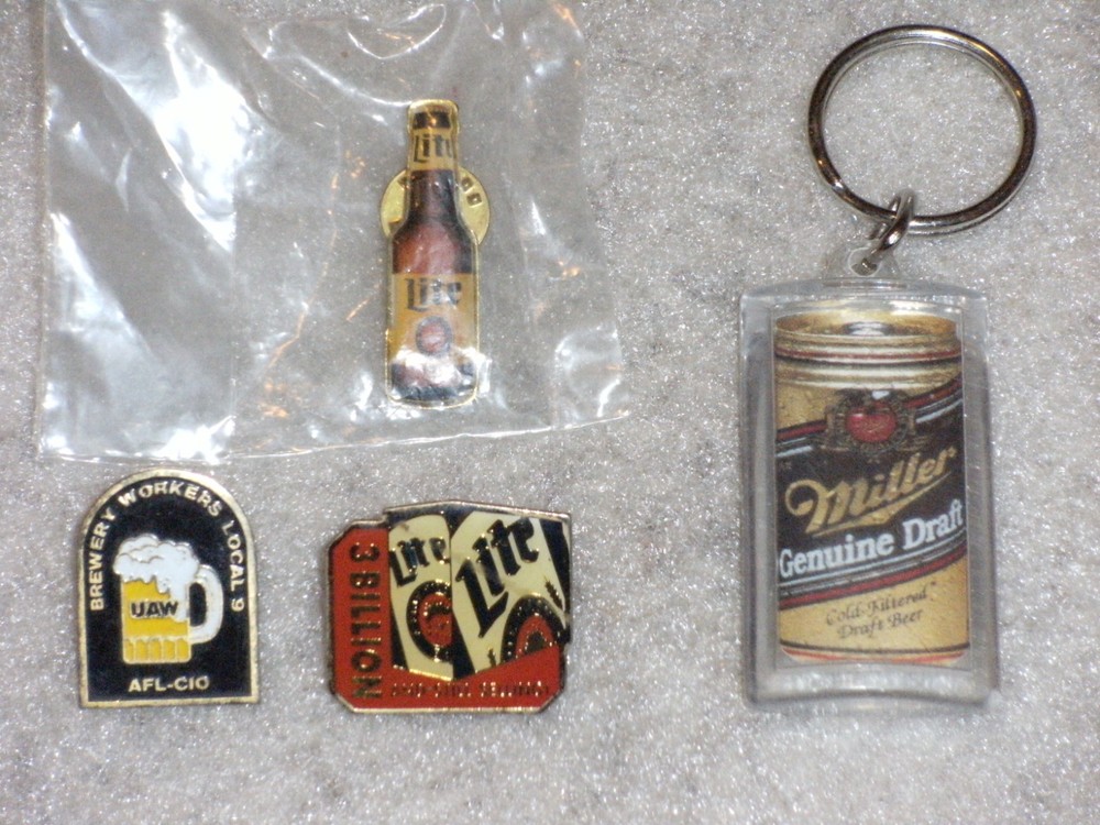 5 Miller Brewery Pins & Key Chain