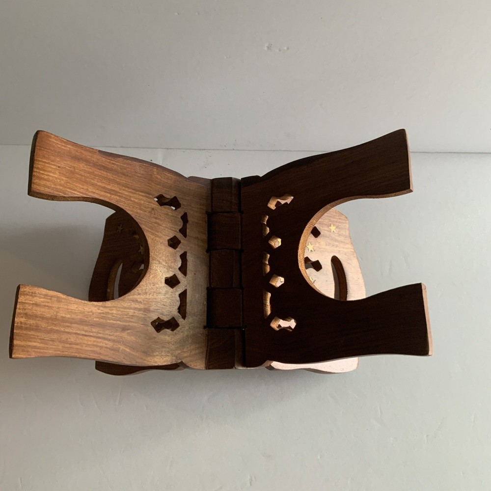 Wood Hand Craved Folding Hinged Book Stand
