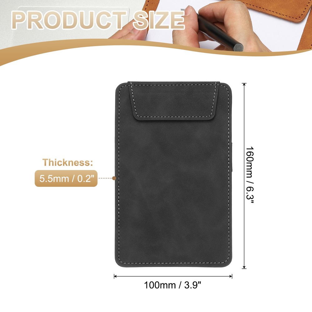 A5 PU Leather Notebook Holder, 4"x6" Magnetic Notepad, Black