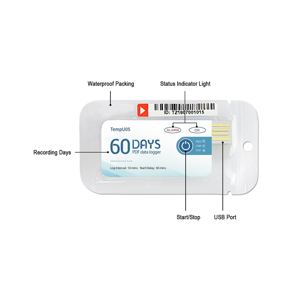 Temperature Data Logger USB Thermometer Logger 10 Packs with PDF Report,Singl...