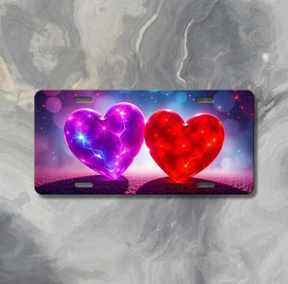 Bold Hearts License Plate Optional Text Car Tag Unique Gift