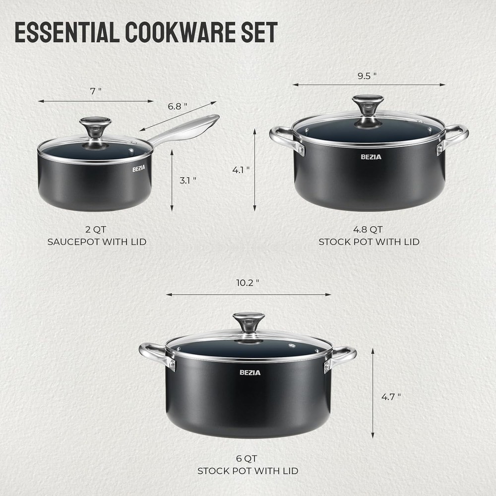 Induction Cookware Set 6-Piece, Stackable Kitchen Cooking Pots Set, 6qt 4.8qt &