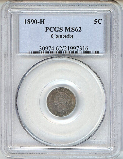 1890-H Canada 5 cents silver PCGS MS62