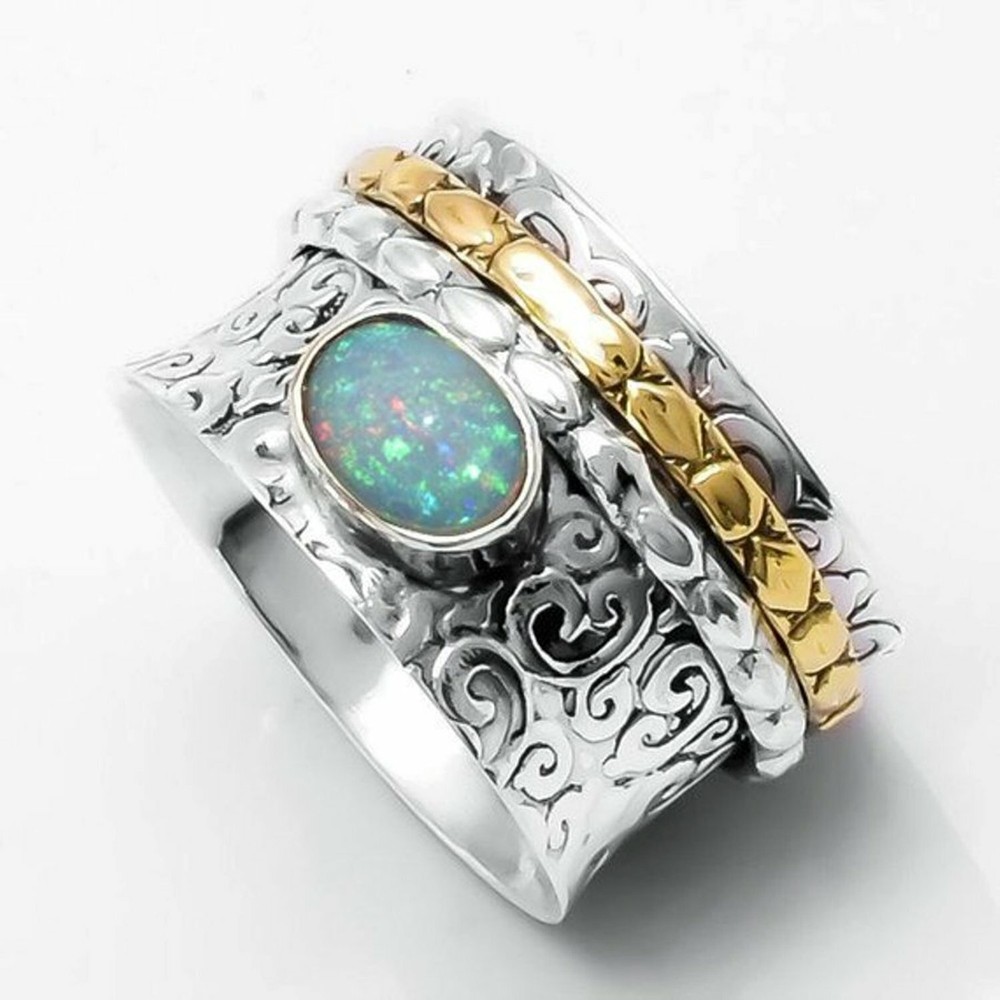 Opal Ring 925 Sterling Silver Spinner Ring,Meditation Ring, Opal Spinner Ring