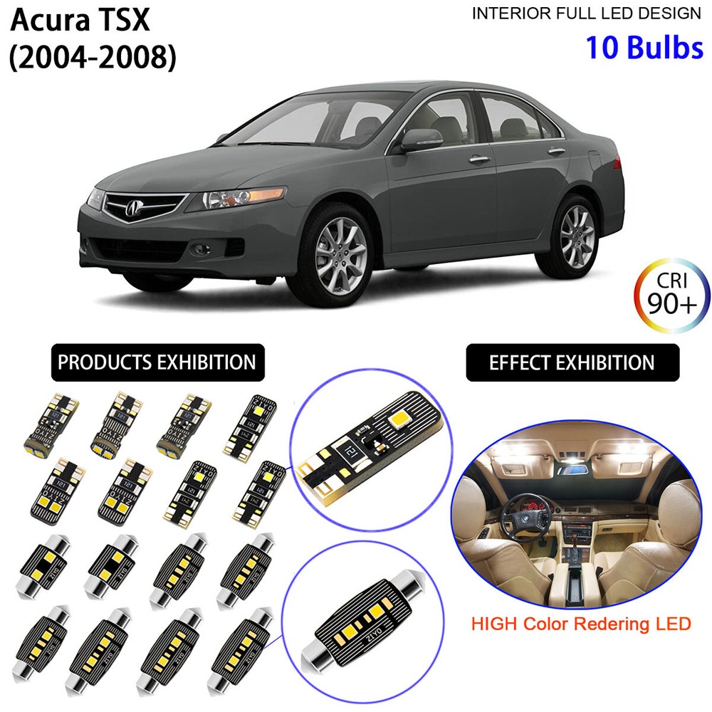 LED Interior Light Kit + License Plate Light Bulbs White for Acura TSX 2004-2008