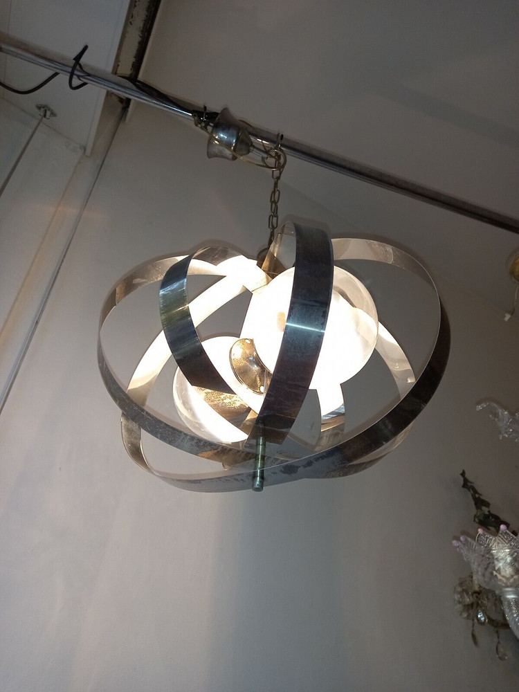 Particular Vintage Chandelier with Satellite Spheres Diffusers Old Lustre