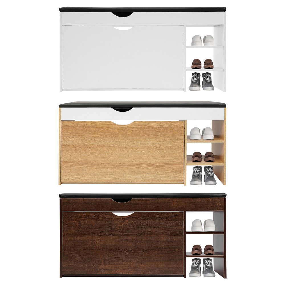 Space-Saving Triple-Fold Shoe Rack with Bench, Warm White, Entryway Storage