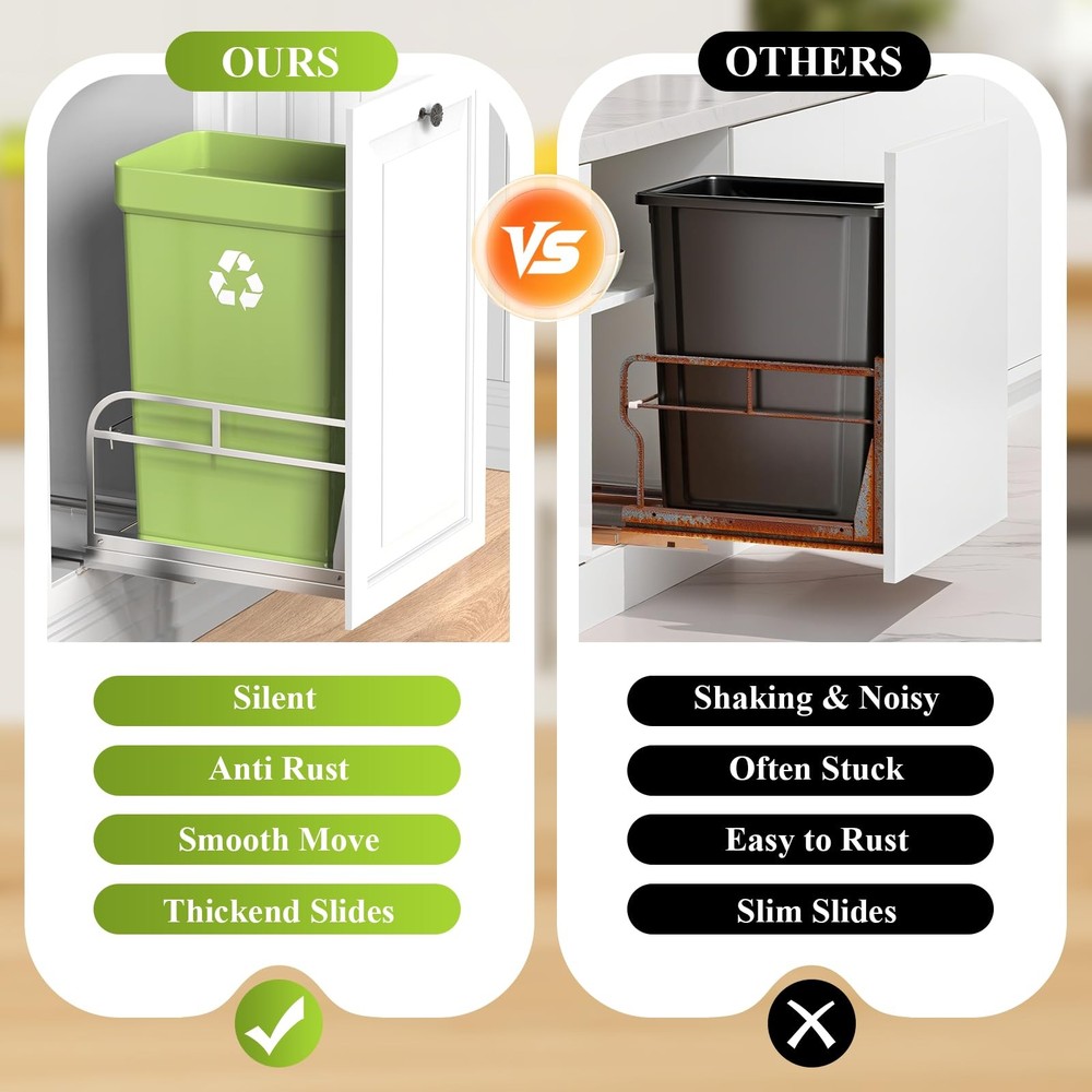 Pull Out Trash Can Under Cabinet Shelf, Under Cabinet Trash Cans Pull Out Kit...