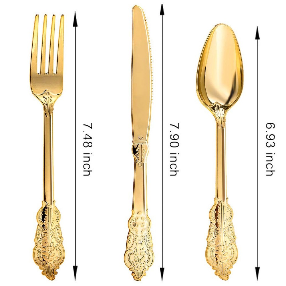 N9R 120PCS Gold Plastic Silverware, Disposable Silverware Include 40 Forks, 4...