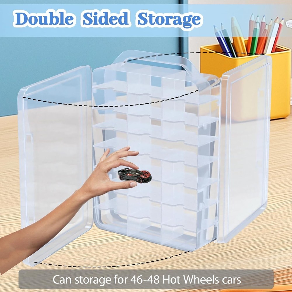 Double Sided Storage Case for Hot Wheels with Carrying Handle, Clear