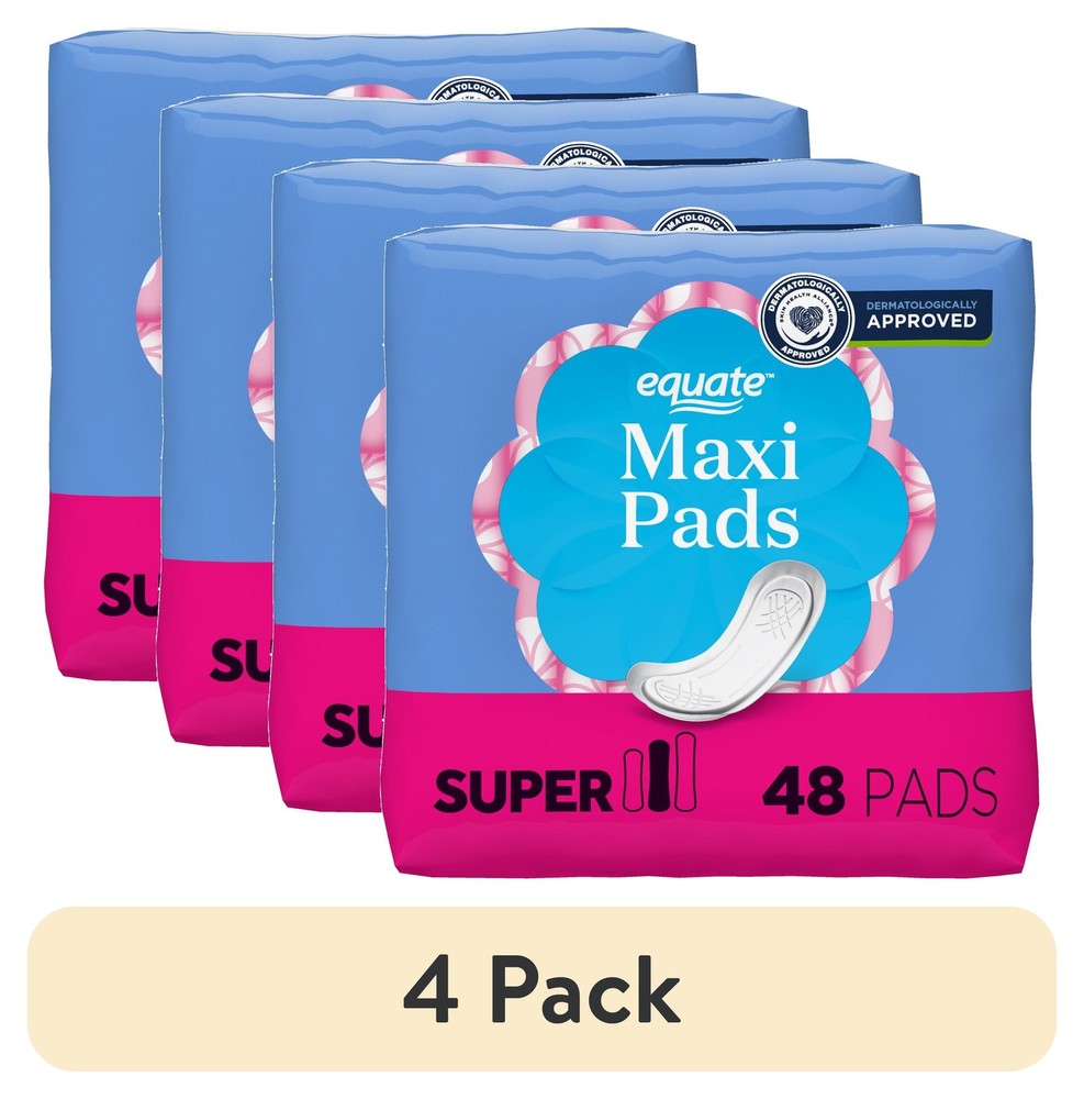 (4 Pack) Maxi Pads, Super Absorbency, Size 2, 48 Count