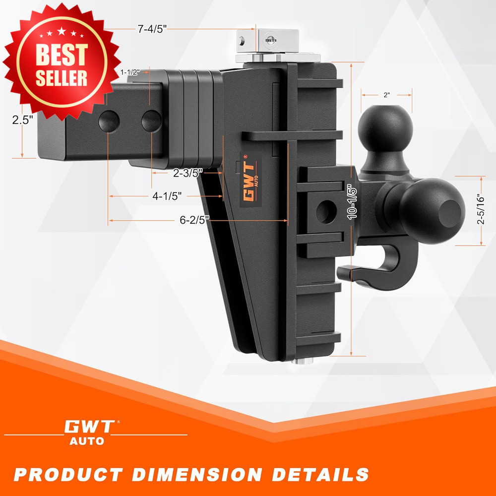 Adjustable Trailer Hitch Tri-Ball Hook 6" Drop 2.5" Receiver US