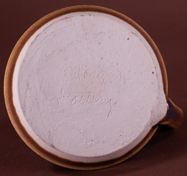 Morgan Pottery Studio Blue Drip Glaze Candlestick Holder Loop Handle